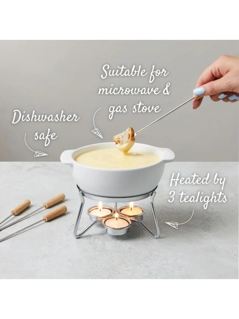 Ceramic Cheese Fondue Set for 4 - Perfect for Parties & Entertaining